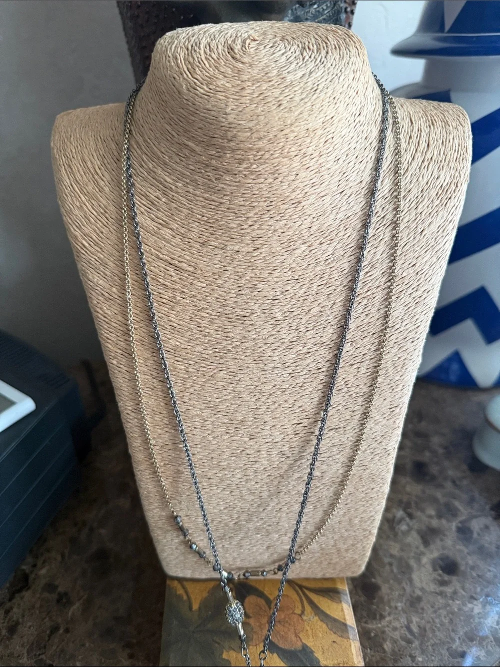Delicate  necklace by Express Silver-Tone Layered tassels black crystal chain